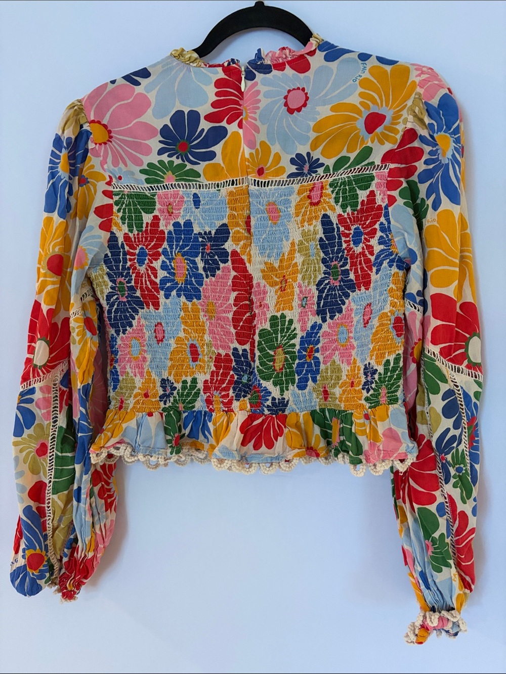 FARM Rio 100% Cotton Multicolor Floral Lace-Trim Long Sleeve Blouse -Sz XL - Picture 5 of 9